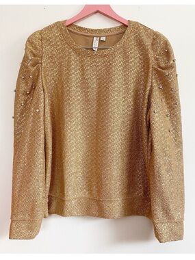 NWOT Cato Collection Gold Textured Rhinestone Top XL